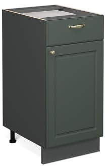 Vicco Küchenunterschrank Fame-Line, Grün-Gold Landhaus, 40 cm | MDF-Front · Ohne Arbeitsplatte · Höhenverstellbare Füße · Metallgriffe · Soft-Close