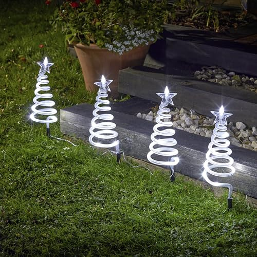 Marco Paul Weihnachts-Set mit 4 Spiralpfahl-Lichtern für den Innen- und Außenbereich, Weihnachtsbeleuchtung Garten Heimdekoration beleuchtet 40 LEDs batteriebetrieben Weg Terrasse festliche (Kaltweiß)