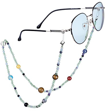 Nupuyai 9 Planeten Stein Perlen Brillenkette Damen und Herren Kristall Sonnenbrillenkette Gesichtsmaske Kette Edelstein Brillenband Brillenkordel Brillenhalter für Lesebrillen, Myopiebrille