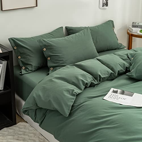 GETIYA Modern Einfarbig Bettwäsche 220x240 Baumwolle Bettwäsche Grün Herren Damen Bettwäsche Teenager Mädchen Unifarben Bettbezug Dunkelgrün Bettwäsche und 2 Kissenbezug 80x80 mit Elegant Knöpfen