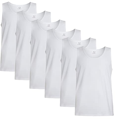 Sock Stack Pack of 6 Mens Vests Tops Lightweight Tank Muscle Gym Summer Top Vest Sleeveless Undershirts, White Medium