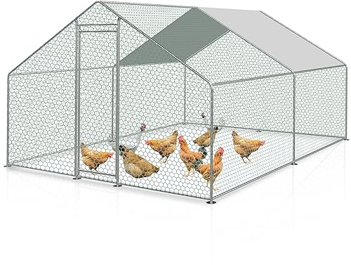 Jopassy Hühnerstall, 3 * 3 * 2m Metall Freilaufgehege Freigehege, Hühnerkäfig Kleintierstall Voliere mit Dachplane, Heimtiergehege für Hühner Geflügel Kleintiere