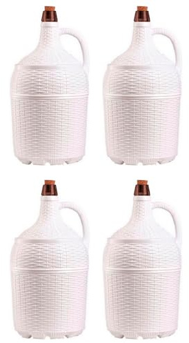 ACAN Tradineur – Pack de 4 Garrafones de cristal con forro de plástico - Capacidad de 5 Litros - Botella para el almacenaje y conservación de bebidas- Ø 18 x 37 cm - Color Blanco