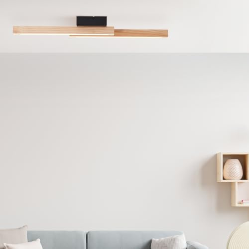 Lightbox LED Deckenlampe Holzrahmen, warmweiß 3000 K, Lampe | Deckenleuchte aus Holzbalken und Metall fürs Wohnzimmer und Schlafzimmer, natürliche Leuchte im Landhausstil