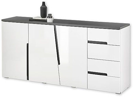 BOSTON Sideboard in Weiß, Anthrazit - Moderne Kommode mit Schubladen und viel Stauraum für Wohnzimmer, Esszimmer und Flur - 176 x 83 x 38 cm (B/H/T)