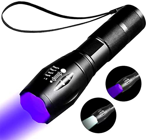 YZYOE Torce ricaricabili 395NM a luce nera UV, luce bianca e ultravioletta doppia sorgente torcia, torcia a luci nera Mini, 2 in 1 Blacklight e luci bianche, 2 modalità.
