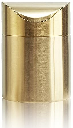 Chemlliy Stainless Steel Trash Can with Swing Lid, Mini Countertop Trash Bin Bathroom, Golden Desktop Garbage Cans Tiny Kitchen Waste Bins with Trash Bag