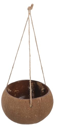 OFFSCH Coconut Shell Hanging Flower Pot Natural Indoor Outdoor Planter for Succulents Balcony Garden Home Decor with Durable Lanyard