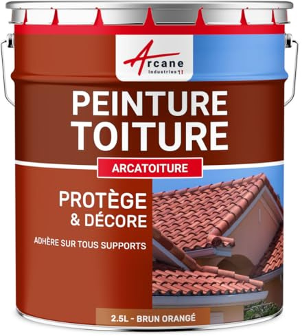 Peinture Toiture Tuiles et Ardoise Résiste UV 2.5 L Brun Orangé - RAL 8023 | Peinture Toiture pour Tuiles et Ardoise, Résiste aux Uv et Intempéries, Fort Pouvoir Couvrant - Arcane Industries