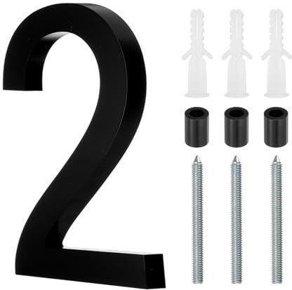 sourcing map 5 Inch Modern House Number, Acrylic Floating House Number for Outside Address Sign for House with Nail Kit for Mailbox Yard Home Front Door (Number 2, Matte Black)