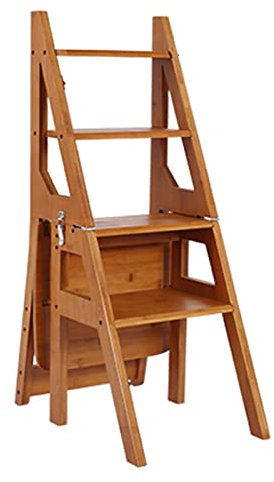 XCHSXYL Kombination aus Klappleiter und Luftleiter aus Holz, tragbarer Tritthocker mit Luftleiter für den Innenbereich und das Büro – Tragkraft 150 kg