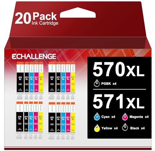 ECHALLENGE 570XL 571XL Kompatible Druckerpatronen für Canon TS5050, Kompatibel für Canon 571 570, 20er-Pack mit Mikropartikel-Tinte und hochwertigen Farbstoffen