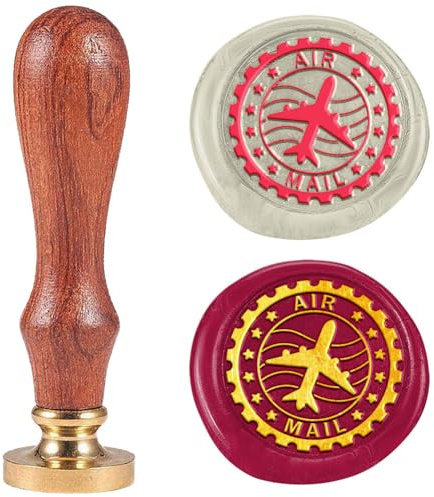 DELORIGIN Siegelstempel Mit Flugzeug Motiv Geprägter Stempel Siegelung Abnehmbarer 25 Mm Messing Wachssiegel Stempelkopf Mit Holzgriff Für Hochzeitseinladungen Briefumschläge Und Geschenke