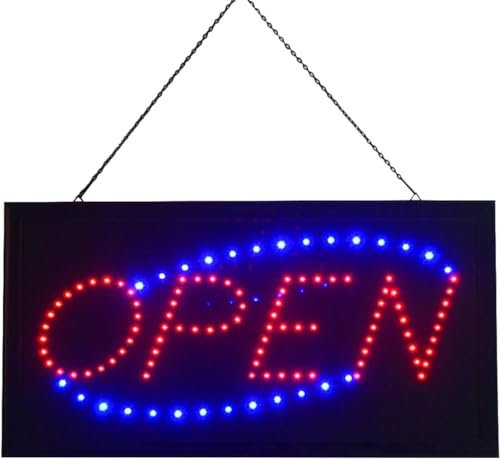Bright LED Neon Open Sign – Flashing Light-Up Shop Sign for Business, Bars, Restaurants – Hanging Wall Decor Window Display Light (Open Sign)