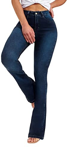 Boot Cut Jeans Frauen, Schlaghose Damen Stoff, High Waist Stretch Jeanshose Schlagjeans Bootcut Denim Hosen Mit Taschen Teenager Mädchen Lange Pant Vintage Streetwear
