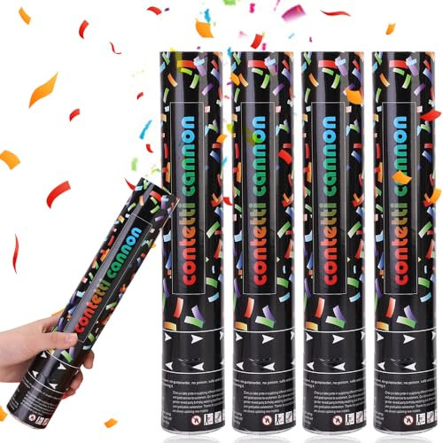DAJASD Confetti Cannons Black, 4PACK 40CM Multicolor Party Popper, 6M Effect Height, Large Biodegradable Confetti Cannon for Birthday, Weeding, Christmas, Party, Pranks, Graduation Celebration
