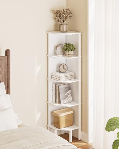 Apetaccat Eckregal, Ecke Bücherregal mit 4 Ebenen,Pflanzenregal, Anzeige Aufbewahrungsregal für Wohnzimmer,Büro,Schlafzimmer,127x29x29cm, Weiß