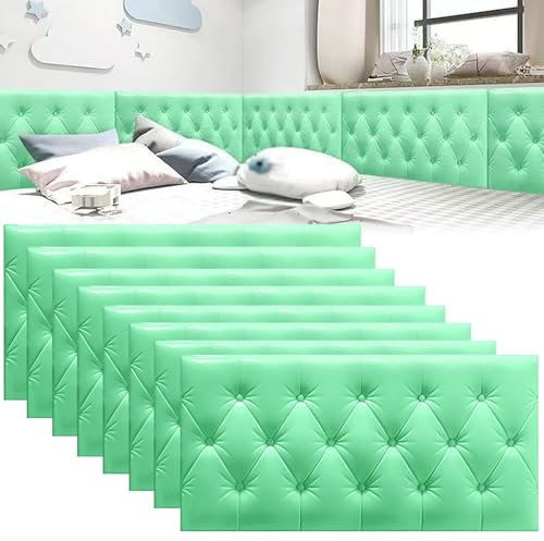 DHIJUPNG Coussin Mural Tête de Lit Rembourrage Mural, Panneaux Muraux Rembourrés Autocollants Muraux pour Anti-Collision Panneaux Muraux Rembourrés Décoratifs Green 8 Pack（30x60 cm）