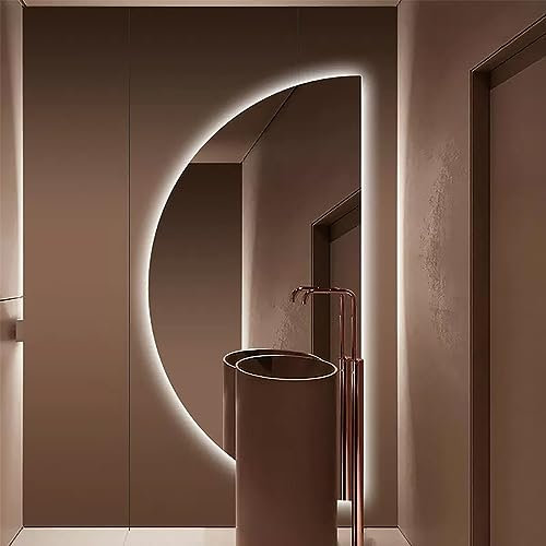 Grande specchio per il trucco a mezzaluna con oscuramento specchio da parete anti-appannamento Luce a 3 colori per bagno e ingressi decorazione della casa 50 x 100 cm