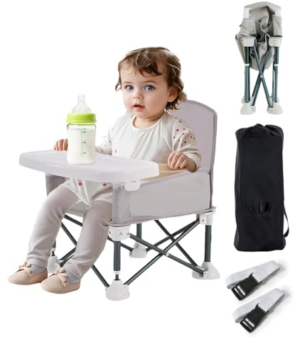 Cartlant Foldable Baby Camping High Chair, Portable Travel Toddler Seat, Outdoor Safe Sitting Support, 6 Months Up, Dining Booster Seat Garden Picnic Chairs, Removable Feeding Tray, Easy Carry Bag