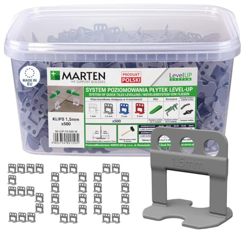 MARTEN Level Up - Sistema de nivelación de azulejos, 150-500-1000 lengüetas, ancho de junta de 1-3 mm, grosor de baldosa: 5-15 mm, alicates, cuñas, lengüetas de tracción, resultados perfectos para