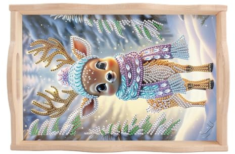 DCIDBEI Pintar con Diamantes Bandeja para Servir Tabla de Queso DIY 30x20cm Cuadros de Diamantes Plato para Servir para Frutas Verduras Aperitivo Comida Puzzle Diamantes Pan Boardsoard Navidad Ciervo