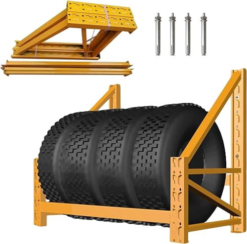 Espositore per Pneumatici, Porta Pneumatici, ripiano Multi-Pneumatico Giallo, Porta Pneumatici in Metallo per Garage, Supporto da Parete per Pneumatici con raccordi, Facile da Montare e inst