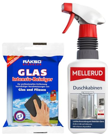 MELLERUD & RAKSO | Dusch- & Glasreinigungsset | Für streifenfreien Glanz auf Glas, Fliesen & Duschkabinen | Reinigungsspray & Glas-Intensivreiniger im Set