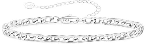 Esrael Pulsera de plata de ley 925 maciza de 3/5 mm, cadena cubana/fígaro de 2/3 mm para mujer, ajustable, de 6.5 a 8.5 pulgadas, resistente que no se decolora, regalo de joyería, 3mm(6.5inch+2inch