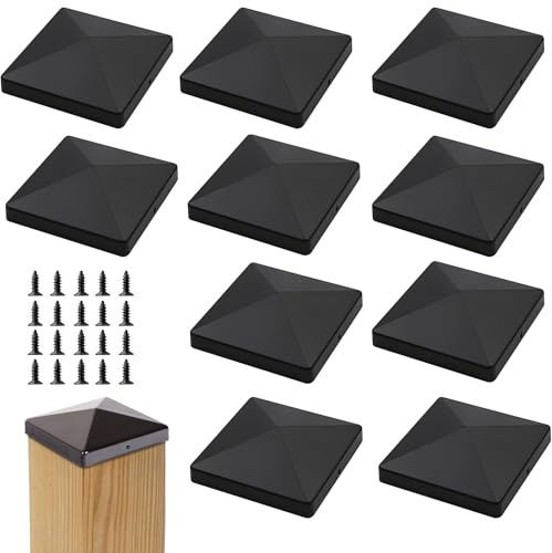 Pfostenkappen 10x10cm, Zaun Pfosten Kappen, Schwarz-Eisen, 10 Stück | Quadratische Wetterfest Pfostenkappen, Pfostenabdeckung für Gärten, Terrassen, Balkone