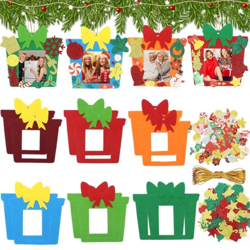 Weihnachten Fotorahmen Bastelset, 12 Stück Bilderrahmen Weihnachten Filz zum Aufhängen Christbaumanhänger, Weihnachtsbaumschmuck, Weihnachtsbaum Anhänger, Weihnachtsdeko DIY Christbaumschmuck Basteln