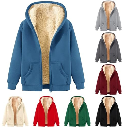 Sherpa Fleece Hoodie Women, Winter Jackets for Women UK, Ladies Hoodies with Zip, Warm Sherpa Fleece Lined Coat with Pockets, Teddy Jacket Womens