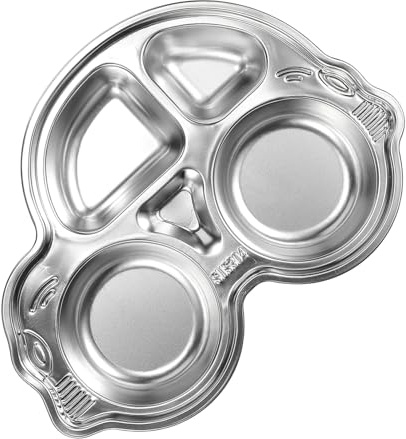 LIFKOME Edelstahl 304 Kinder Teller Auto Form Unterteilt Kinderteller mit Fächern für Kleinkinder Mahlzeit Tablett Sicher Frei für Kindergarten und Mittagessen
