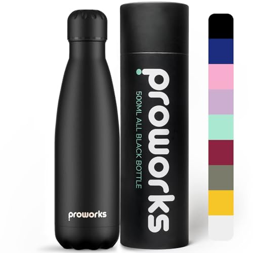 Proworks 500ml Stainless Steel Water Bottle | Double Insulated Vacuum Drinks Flask | 12 Hours Hot | 24 Hours Cold |Great for Sports, Home, Work, Gym & Travel | BPA Free