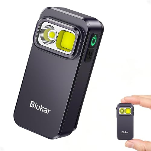 Blukar Torcia EDC con Clip, Super Luminoso Mini Torcia LED Ricaricabile Potente, 3 Fonti di Luce & 5 Modalità, Funzione di Memoria, Portatile Tascabile Flashlight per Campeggio/Emergenza/Trekking