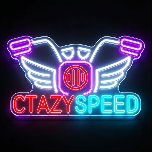 Ctazy Speed Motorcykel LED Neon Skylt Flerfärgad LED Vägglampa Perfekt för Män Sovrum Spelrum, Garagedekor, Man Grotta Väggkonst Belysning, Perfekt för cyklistrum, Barer, Sovsal Nattlampa Dekor