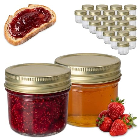 Relaxdays tarros para conservas y mermeladas, Set de 25, 120 ml, Tapa Twist-Off, Transparentes/Dorados