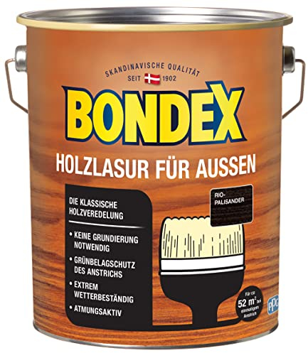 Bondex Lasure pour bois d'extérieur Rio Palissandre 4,00 l pour 52 m² - Lasure pour tous les bois - Entièrement transparente - Soulève le grain - Pas besoin d'apprêt