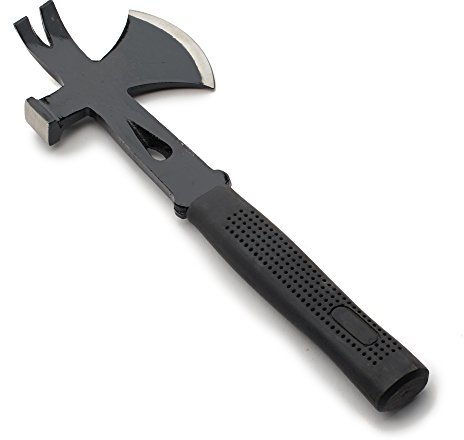 Camping Hatchet Axe - 4-in-1 Tactical Survival Hatchet Hammer with Mini Pry Bar and Nail Puller Tool - 13” Stainless Steel Hand Axe Multitool with 3.25” Blade and Rubber Handle by Kings County Tools