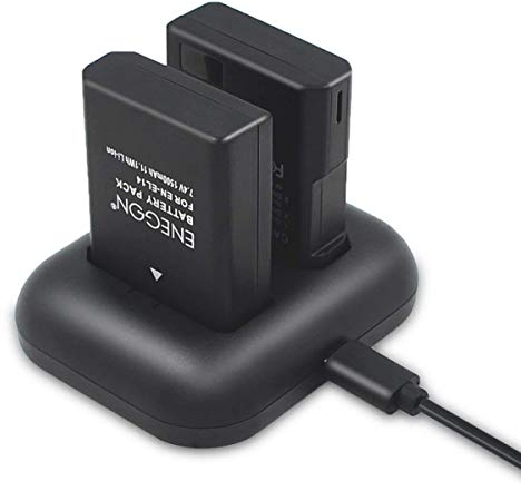 ENEGON - Coppia di batterie oltre caricatore rapido a 2 slot per Nikon EN-EL14/EN-EL14a e Coolpix P7000, P7100, P7700, P7800 DSLR D3100, D3200, D3300, D3400, D5100, D5200, D5300, D5500, Df