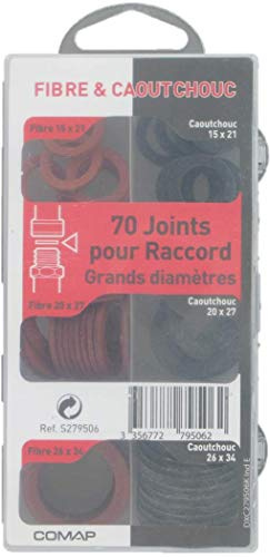 COMAP Coffret de 70 joints d'étanchéité fibre et caoutchouc pour raccord - Dimensions 20x27, 15x21, 26x34 - S279506