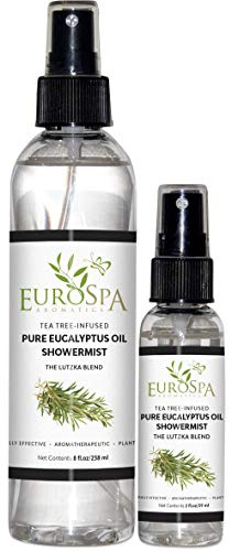 EuroSpa Aromatics Pure Eucalyptus Oil ShowerMist and Steam Room Spray, All-Natural Premium Aromatherapy Essential Oils - Tea Tree Infused, Duo Pack, 8oz and 2oz