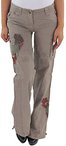 Sotala Damen Cargo Cargohose Boyfriend Jeans Hose Hüfthose Hüftjeans Stretchhose Chino Baggy Braun L (40)