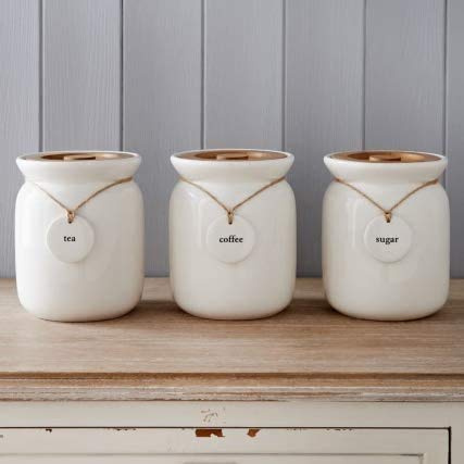 Biznest Large Canisters/Jars Set Tea Coffee Sugar Ceramic Canisters Rope Labels Kitchen Storage