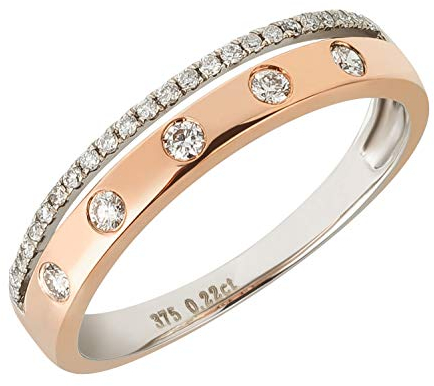 Ardeo Aurum Damenring aus 375 Gold bicolor Roségold Weißgold mit 0,22 ct Diamanten Brillant Verlobungsring Gr. 52