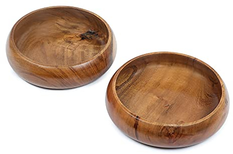 LAVAUX DESIGNS Set di 2 insalatiere in legno di acacia, grandi ciotole individuali 20x5 cm (740 ml) | Rivestimento per alimenti | Piatti Senza Giunzione Tipo Ciotole In Legno Per Pasta