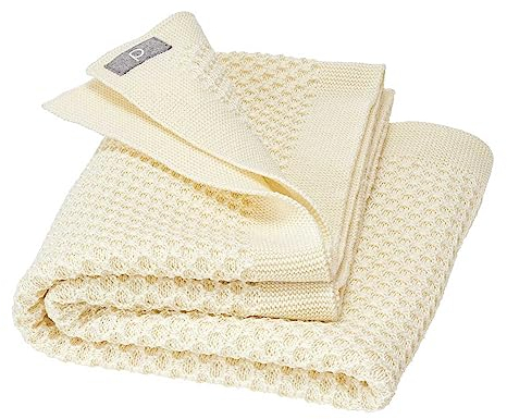 Disana Newborn - Coperta a maglia a nido d'ape, 100% lana merino biologica GOTS, IVN Best | morbida coperta con motivo a nido d'ape | Unisex | Made in Germany | natura
