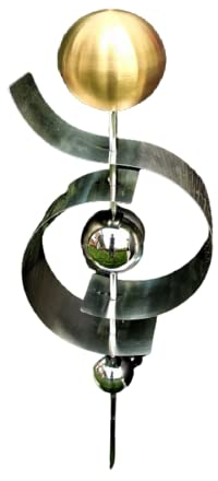 Jürgen Bocker Garten-Ambiente Gartenstecker Skulptur Jupiter 100 cm aus Edelstahl matt gebürstet mit obere Kugel Edelstahl Gold matt gebürstet