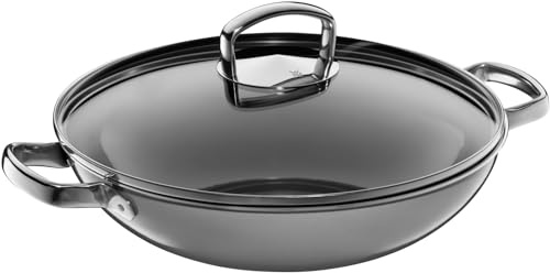 WMF Fusiontec Mineral Wok Induktion 32 cm, Wokpfanne mit Glasdeckel, High-Tech Keramik, backofenfest, kratzfest, grau