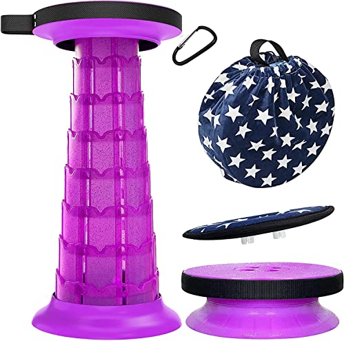 ALEVMOOM Tragbarer Klapphocker mit Kissen,Teleskophocker,Camping Hocker Zusammenklappbarer Hocker,für Draußen- und Drinnen-Aktivitäten, Wandern,Angeln,Tragfähigkeit 440lb mit Tasche Karabiner